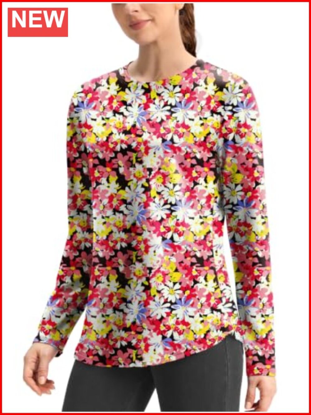 Viodia Long Sleeve Tunic Top Floral Crewneck with Leggings
